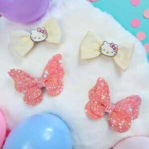 Pink Hello Kitty With Butterflies Hair Bow Set
